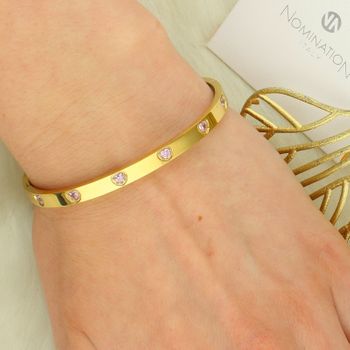 Bransoletka Pretty Bangles z różowym cyrkoniowym sercem – Stalowa biżuteria damska (2).jpg